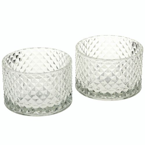 Artikel Glasschale Teelichthalter Retro Raute Klar Ø10,5cm 2St