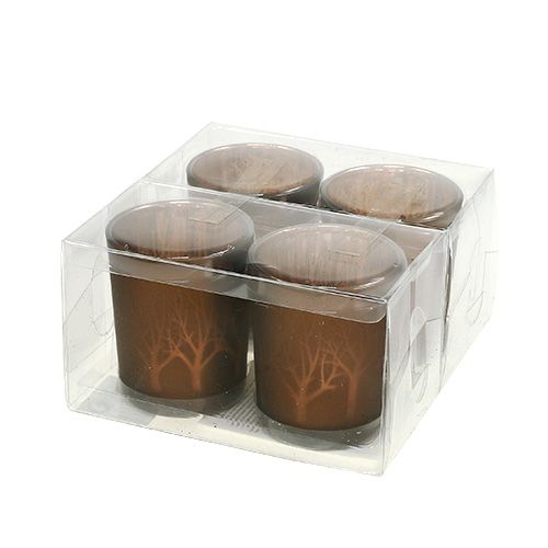 Floristik24 Glasteelicht mit Muster Braun Ø5,5cm H6,5cm 4St