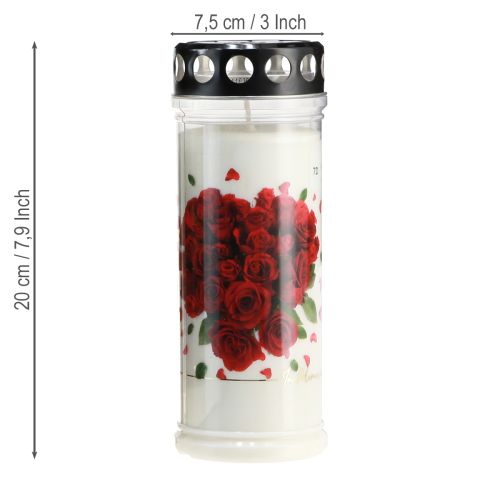 Artikel Grabkerze Rosen Grablicht Weiß 7 Tage Ø7,5cm H20cm 2St