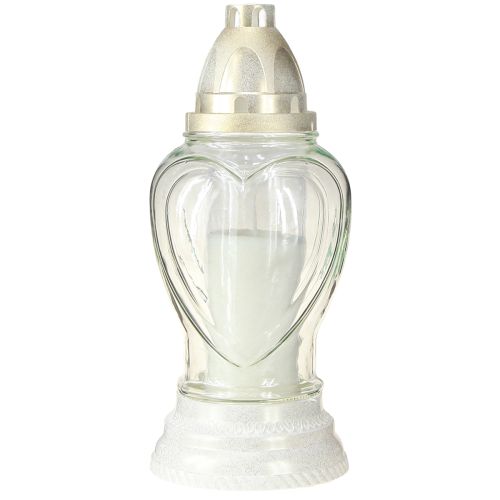 Floristik24 Grablicht Glas Herz Gravur Grablaterne Klar Ø11cm H26cm