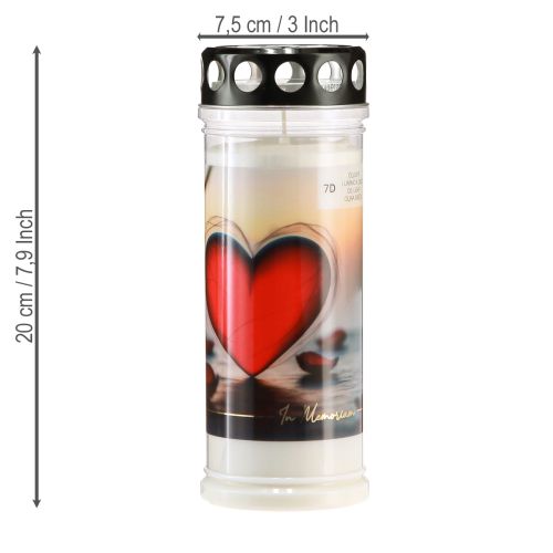 Floristik24 Grablicht Grabkerze mit Herz 7 Tage Ø7,5cm H20cm 1 St