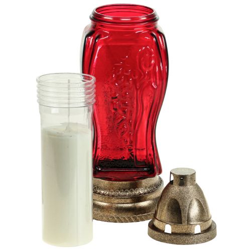 Floristik24 Grablicht Glas Gravur Engel Grablaterne Rot Ø11cm H28,5cm