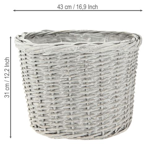 Artikel Großer Pflanzkorb mit Folie Weißgrau Ø43/34/28cm 3er-Set