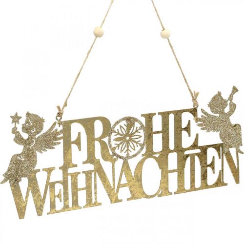 Artikel Weihnachtsdeko, “Frohe Weihnachten”, Rentier, Engel Golden 27/28×11cm 2er-Set