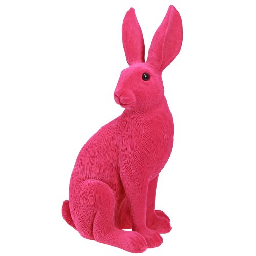 Artikel Hase Pink Deko Osterhase sitzend beflockt 16×13×35cm