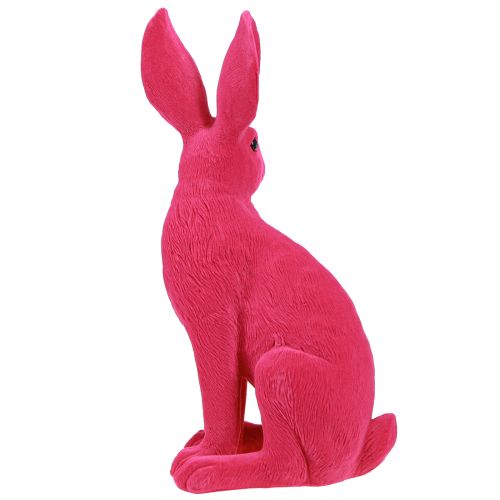 Artikel Hase Pink Deko Osterhase sitzend beflockt 16×13×35cm