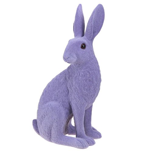 Hase sitzend Osterhase Deko beflockt Flieder 12×9×25cm