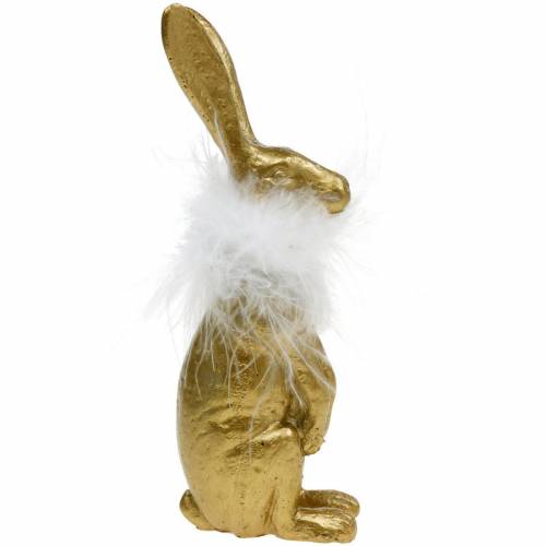 Floristik24 Aufrecht sitzende Hasen, Osterdeko Golden, Frühling, Osterhasen mit Federn 3St