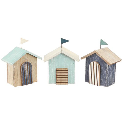 Holzhäuschen Strandhaus Deko Natur Blau H9,5cm 3 St