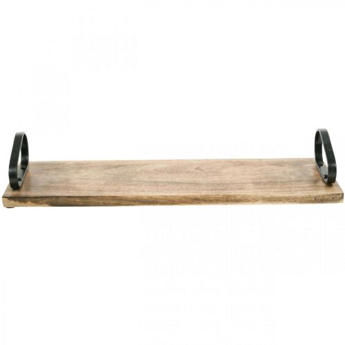Artikel Tablett aus Holz, Dekotablett mit Metallgriffen, Tischdeko L44cm