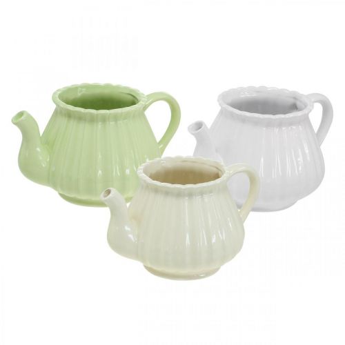 Deko-Kaffekanne Keramik, Pflanztopf Grün, Weiß, Creme L19cm Ø7,5cm