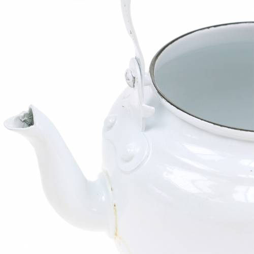 Artikel Deko Teekessel Übertopf Metall Weiß Shabby Chic Ø8,6cm H16cm Vintage Deko Blumengefäß