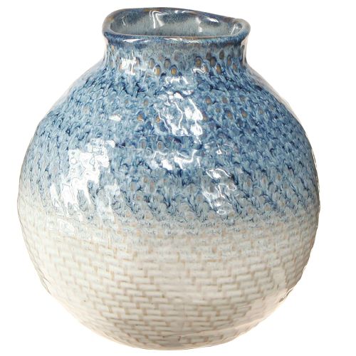 Keramikvase Glasiert Blau Weiß Geflochtene Optik H18,5cm