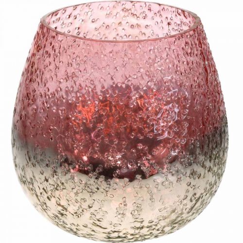 Tischdeko, Kerzenglas Rosa/Silbern Ø15cm Glaswindlicht, H15cm-00017 Teelichthalter, Floristik24.de
