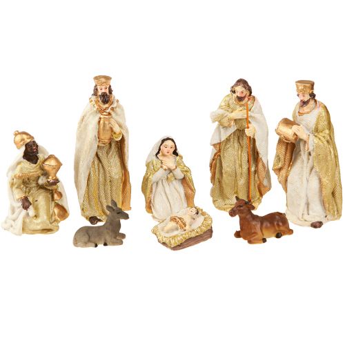 Floristik24 Krippenfiguren Set 8 Figuren Creme Gold Handbemalt 6-12,5cm