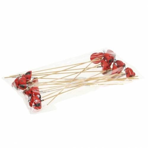 Artikel Dekostecker Marienkäfer am Stab Holz Rot, Schwarz 4cm x 2,5cm H23,5cm 16 St