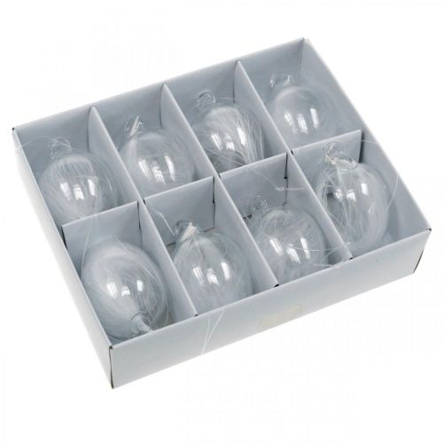 Floristik24 Osterdeko zum Hängen, Glasei mit Federn, Mini-Osterei, Frühlingsdeko 8 St