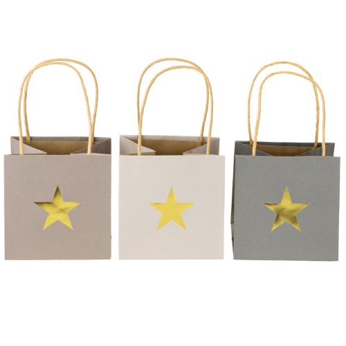 Artikel Papiertüten mit Stern und Henkel Grau Sortiert 12×12×12cm 9St