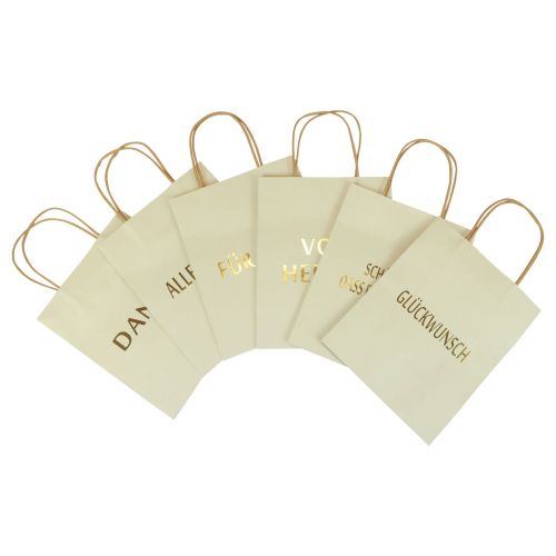Artikel Papiertüten mit Henkel Aufdruck Creme/Gold 16×8×16cm 6 St