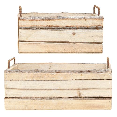 Artikel Pflanzkasten Holz Rinde Natur Griff L29cm/23cm Set 2St