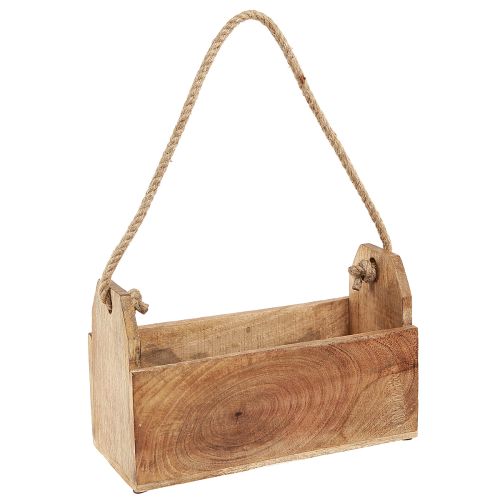 Floristik24 Pflanzkasten Holz mit Henkel Eckig Natur Jute 27x12x17cm