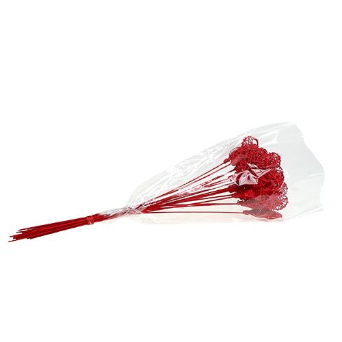 Floristik24 Rattanherz am Stab Rot 7cm L45cm 18 St