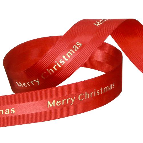 Artikel Rotes Weihnachtsband mit goldener 'Merry Christmas' Beschriftung Breite 25mm Länge 20m