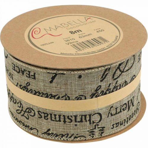 Floristik24 Schleifenband breit Merry Christmas Band Jute Beige, Golden 63mm 8m