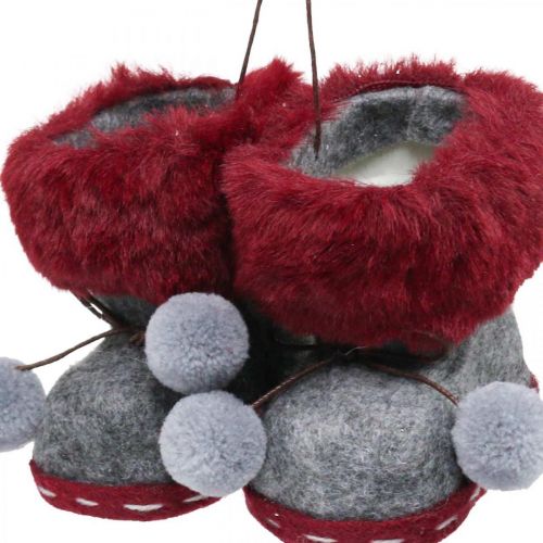 Artikel Christbaumschmuck Stiefel mit Bommel 8cm Grau/Rot 3St