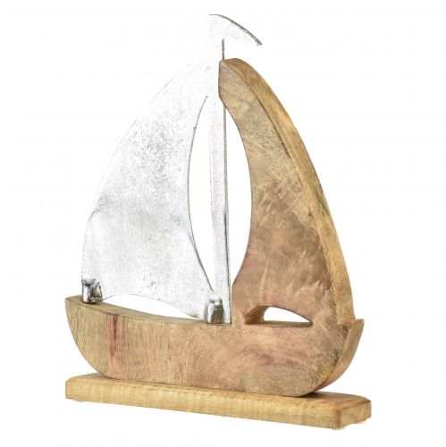 Artikel Segelschiff Deko Natur Silber Mangoholz 25,5x4x28,5cm