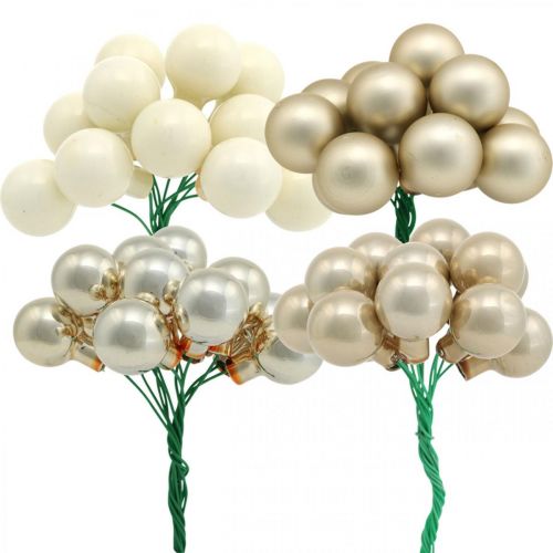 Artikel Mini Weihnachtskugel Creme, Beige Spiegelbeeren Ø20mm 140 St