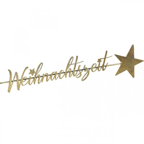 Floristik24 Metallstecker „Weihnachtszeit“, Weihnachtsdeko, Blumenschmuck Golden, Grau L58,5cm B10cm
