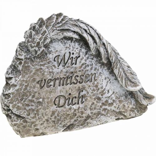 Artikel Grabschmuck Engelsflügel und Spruch Kunststein Grau 13cm 3 St