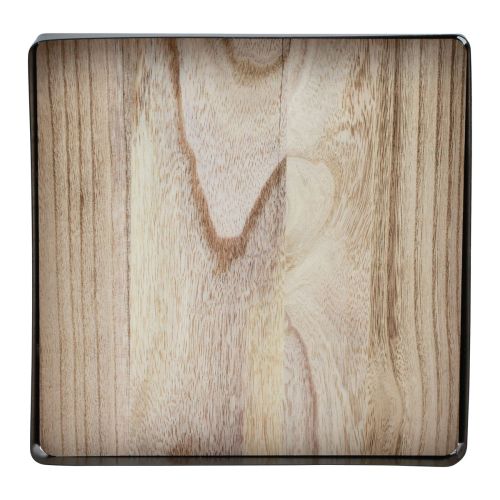 Artikel Deko Tablett Metall Holz quadratisch Natur Schwarz 25,5×25,5×4cm
