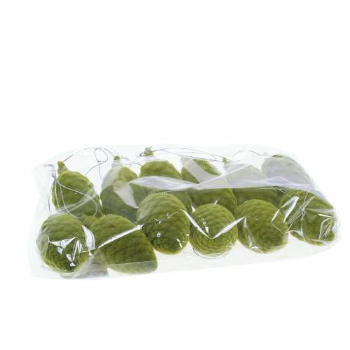 Floristik24 Deko-Zapfen beflockt Moosgrün 9,5cm/8cm 12 St