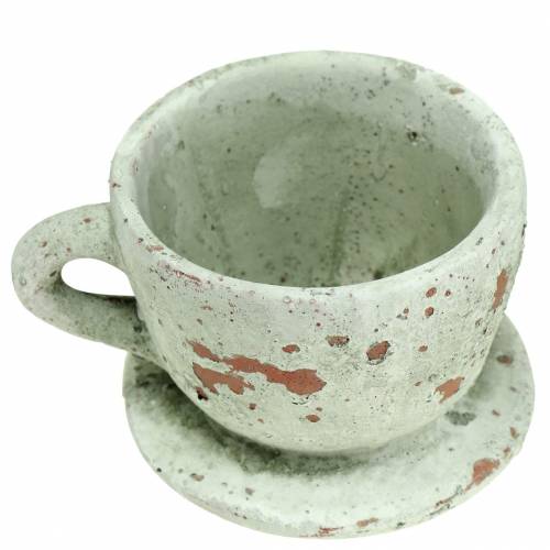 Artikel Pflanztopf Übertopf Tasse mit Unterteller Vintage Grau, Natur Ton Ø8cm H6,5cm 4 St