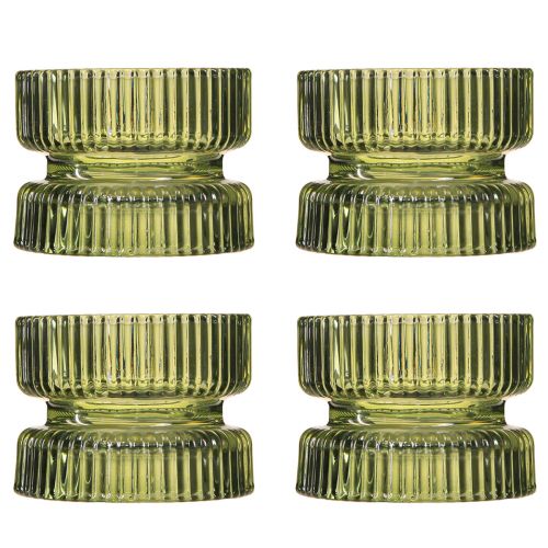 Artikel Teelichthalter Glas Deko Geriffelt Grün Ø9cm H7cm 4 St