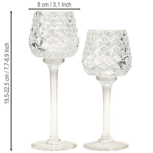 Artikel Teelichthalter Glas Zapfen mit Fuß H19,5/22,5cm Set à 2St
