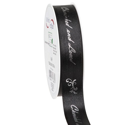 Floristik24 Trauerband Spruch Schwarz Silber Cherished … 25mm 25m