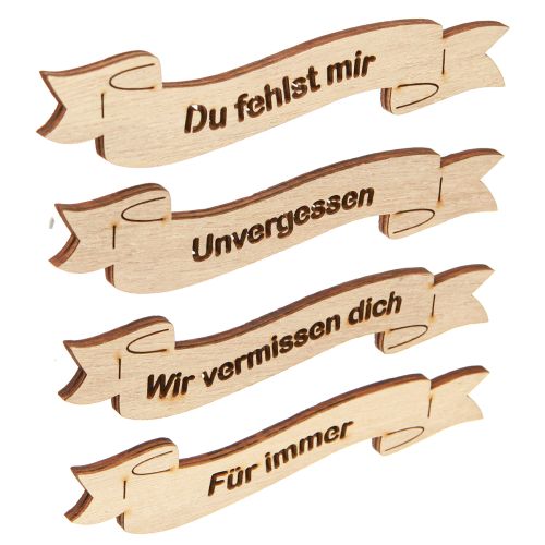 Artikel Trauerspruch Holz Banner für Gedenkfloristik 16×4,5cm 12 St