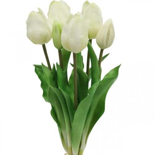 Floristik24.de Künstliche Tulpen Weiß Creme Real Touch 38cm 7St-02299