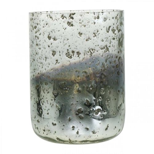 Floristik24 Kerzenglas zweifarbig Glasvase Windlicht Klar, Silber H14cm Ø10cm