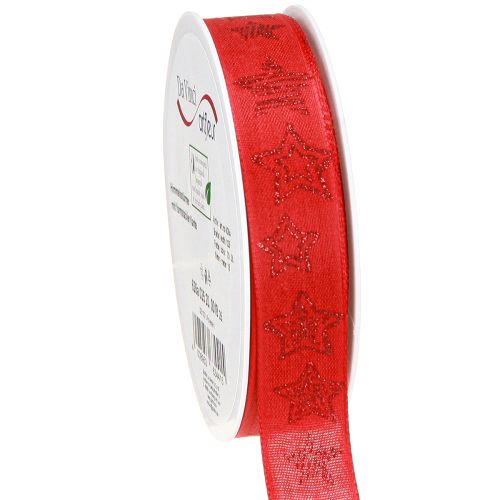 Artikel Weihnachtsband Rot mit glitzernden Sternen Band 25mm 18m