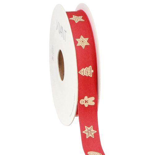 Floristik24 Weihnachtsband in Rot und Creme Motivband B15mm L15m