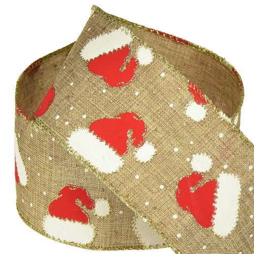 Artikel Weihnachtsband mit Santa-Mützen Band Braun 60mm 10m