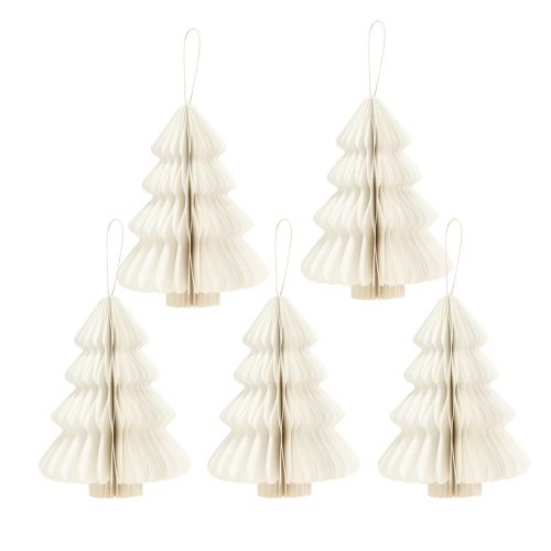 Artikel Hängedeko Weihnachtsbaum Papier Weiß Silber 20cm 5er Set