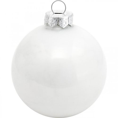 Floristik24 Weihnachtskugel, Schneeball, Christbaumschmuck, Glaskugel Weiß H8,5cm Ø7,5cm Echtglas 14St