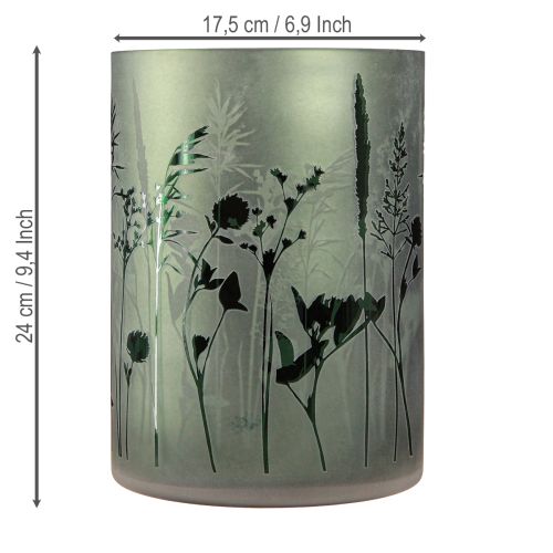 Artikel Windlicht Groß Deko Glas in Weiß Grün Motiv Wiese H24cm