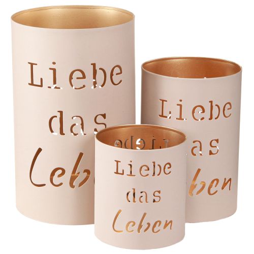 Windlicht „Liebe das Leben“ Beige Gold Ø13/10,5/9cm 3er-Set