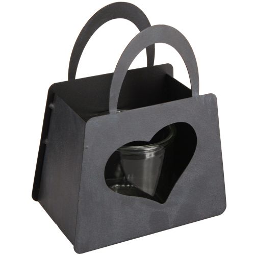 Windlicht Metall Deko Tasche mit Herz Anthrazit H18cm 2St